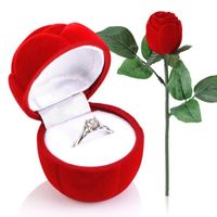 Boîte à bagues - Rouge - Forme Rose - Rangement Bague Anneau - Cadeau Mariage Anniversaire
