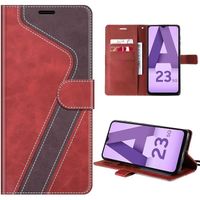 Coque pour Samsung Galaxy A23 5G, Rouge, Protection Folio Antichoc en Cuir PU à Motif avec Fentes pour Cartes et Support