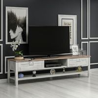 Meuble TV - EN.CASA - Hashøj - Blanc patiné - Effet chêne - 161 x 35,5 x 42 cm