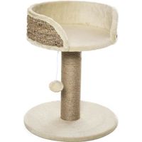 Arbre à chat griffoir 2 niveaux H. 49 cm - poteau sisal, plateforme observation, jeu de boule suspendue - jute polyester beige