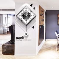 Horloge Murale Décorative Moderne avec Pendule,YSTP Horloge À Pendule Simple Carrée, Bois Noir Blanc pour Salon Café, 42x65cm
