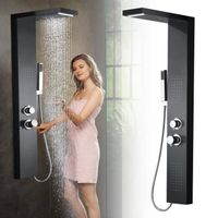 YUENFONG Panneau de douche en acier inoxydable brossé avec douche à effet pluie, colonne de douche pour salle de bain, Noir