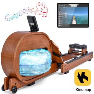 RAMEUR Rameur de fitness en bois - Ecran LCD App (Kinomap) support pour pad ou téléphone Siège ergonomique - véritable Jusqu'à 150 KG