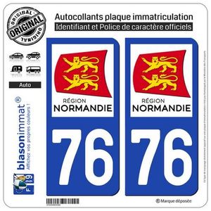 Supstick 4 Stickers Autocollants Plaques Immatriculation Auto Dept 76 Normandie Noir Angles Arrondis