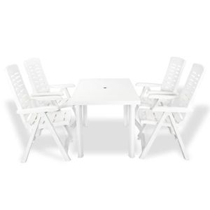 Ensemble table et chaise de jardin CD5656Super qualité Salon de jardin 4 places et Table à manger Plastique Blanc
