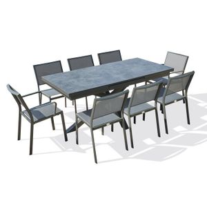 Ensemble table et chaise de jardin Ensemble repas de jardin - DCB GARDEN - CAICOS - Table en aluminium et plateau HPL - 8 places