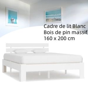 STRUCTURE DE LIT Cadre de lit en bois de pin massif - FAFEICY - 160 x 200 cm - Blanc - Classique - Intemporel