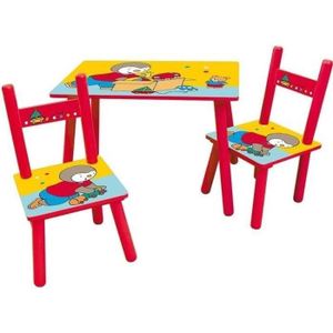 TABLE À MANGER COMPLÈTE T'CHOUPI Table rectangulaire 41,5x61x42 cm + 2 chaises 49,5x31x31,5cm