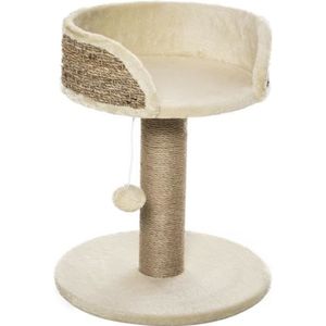 ARBRE À CHAT Arbre à chat griffoir 2 niveaux H. 49 cm - poteau sisal, plateforme observation, jeu de boule suspendue - jute polyester beige
