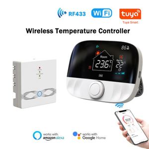 THERMOSTAT D'AMBIANCE Thermostat sans fil WiFi Tuya RF433, pour chauffage de l'eau et de la chaudière à gaz, compatible avec Alexa Google