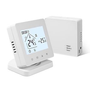 THERMOSTAT D'AMBIANCE Thermostat Tuya WiFi, Thermostat sans fil intelligent pour chauffage de chaudière à gaz programmable Alimenté par batterie