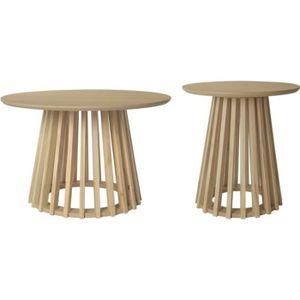 TABLE BASSE Set de 2 tables basses rondes plateau effet bois chêne et pieds en bois de sapin. Ø40cm et Ø60cm