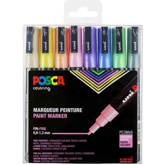 Posca Marker : Pc-5m : Medium Bullet Tip : 1.8 - 2.5mm : Pastel Set Of 8
