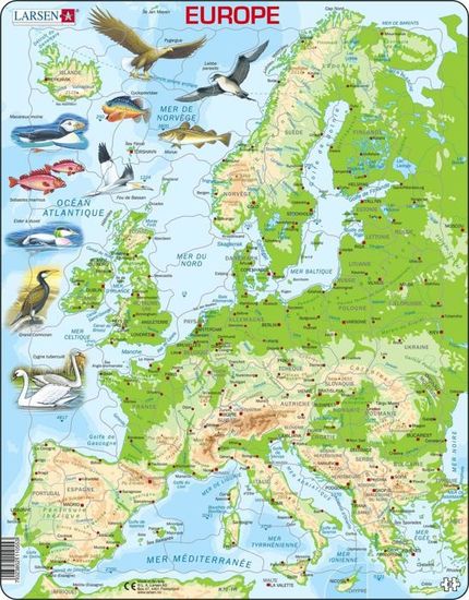Puzzle Carte Europe Larsen 48 Pièces - Drapeaux Pays, Éducatif Enfants, Plateau Inclus