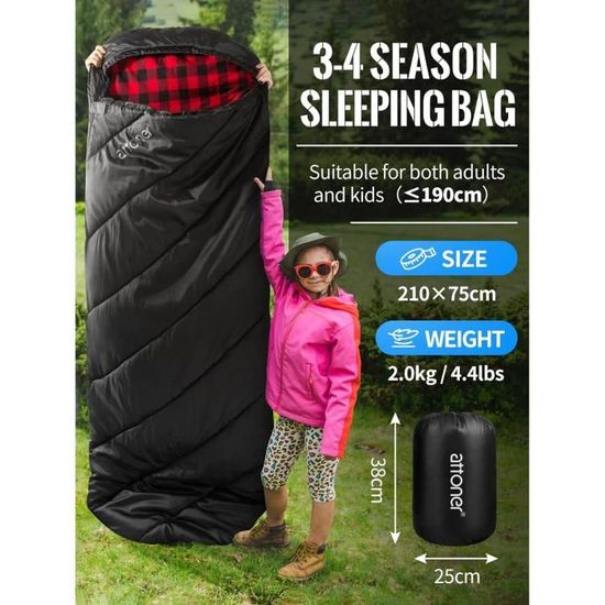 Sac De Couchage 3-4 Saisons KeenFlex - Confort -7°C à +7°C, Imperméable, Léger, Poche Intérieure - Camping & Festival