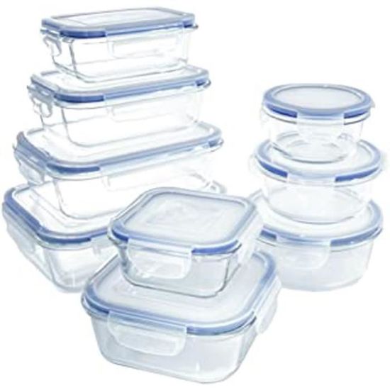 Lot 10 Boîtes Alimentaires Verre MCIRCO 1040ml + 370ml - Hermétiques Micro-ondes Four