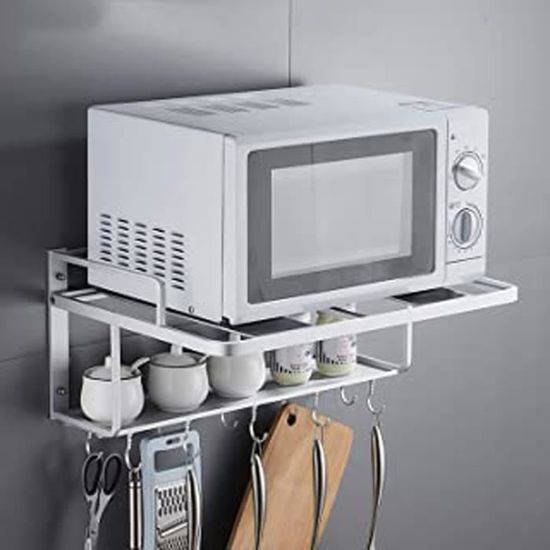 Support Micro-ondes Double étage Pliable - Organisateur De Cuisine, Gain De Place, Poignées, ABS