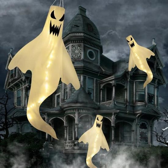 GUHAOOL Lot de 3 Fantômes Blancs Suspendus, Halloween Fantôme Decoration, 60cm Ghosts Hanging GUHAOOL Lot de 3 Fantômes Blancs Suspendus, Halloween Fantôme Decoration, 60cm Ghosts Hanging