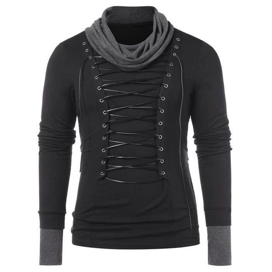 Sweat-shirt à Manches Longues Homme Avec Lacets - Style Vintage & Streetwear - Confortable Pour Sport, Loisirs, Look Rétro