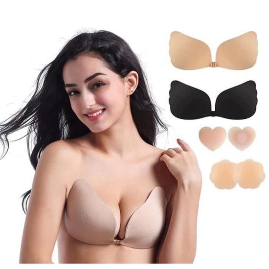 Soutien-gorge Adhésif Sans Bretelles – 2 Paires, Push-up Invisible | Tissu Respirant, Colle Silicone Renforcée