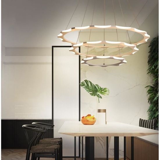 Design Led Suspensions Table Modern 3 Anneaux Équipement Lampe Luster Décorative Dimmable Salle Bureau Salon Cuisine Hauteur
