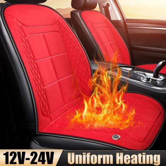 Housse de coussin chauffant chauffante pour siège de voiture 24V chauffée  en hiversiège double rouge