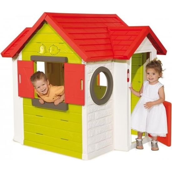 Maison Enfant My House - SMOBY - Contemporaine avec Toit Chien-assis - 2 Fenêtres - 2 Hublots - Vert