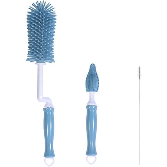 Goupillon Biberon 3 En 1 Clundoo - Brosse Silicone Sans BPA Pour Tétines Et Biberons - Nettoyage 360° Sans Angle Mort
