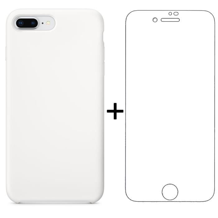 Coque en Silicone pour iPhone 7 Blanc + Film Verre trempé pour iPhone 7 - Yuan Yuan