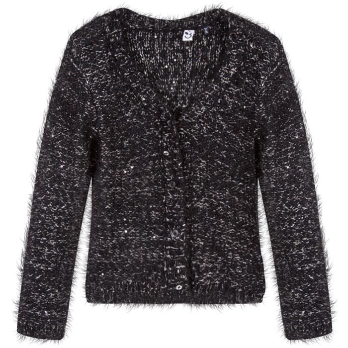 3 POMMES Cardigan Noir Enfant Fille
