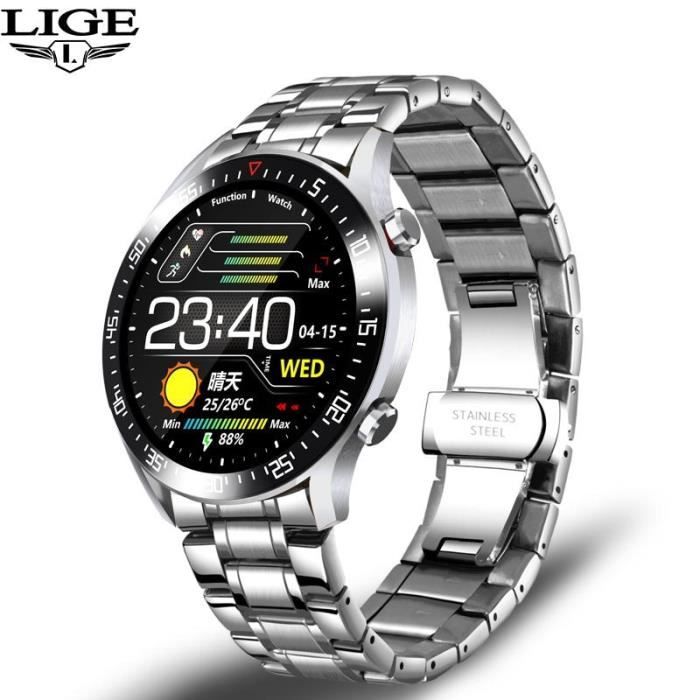 Montre connectée,LIGE 2020 nouveau plein écran tactile hommes montre intelligente pour Android iOS IP68 - Type S sliver black