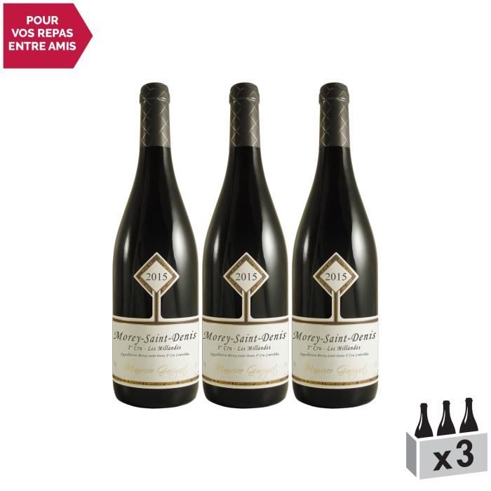 Morey-Saint-Denis 1er Cru Les Millandes Rouge 2015 - Lot de 3x75cl - Maurice Gavignet - Vin AOC Rouge de Bourgogne - Cépage Pinot