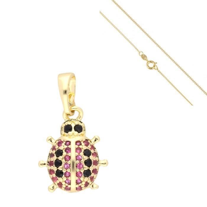 Chaîne et Pendentif Coccinelle Cristal Swarovski Elements Or Jaune 750 Laminé*