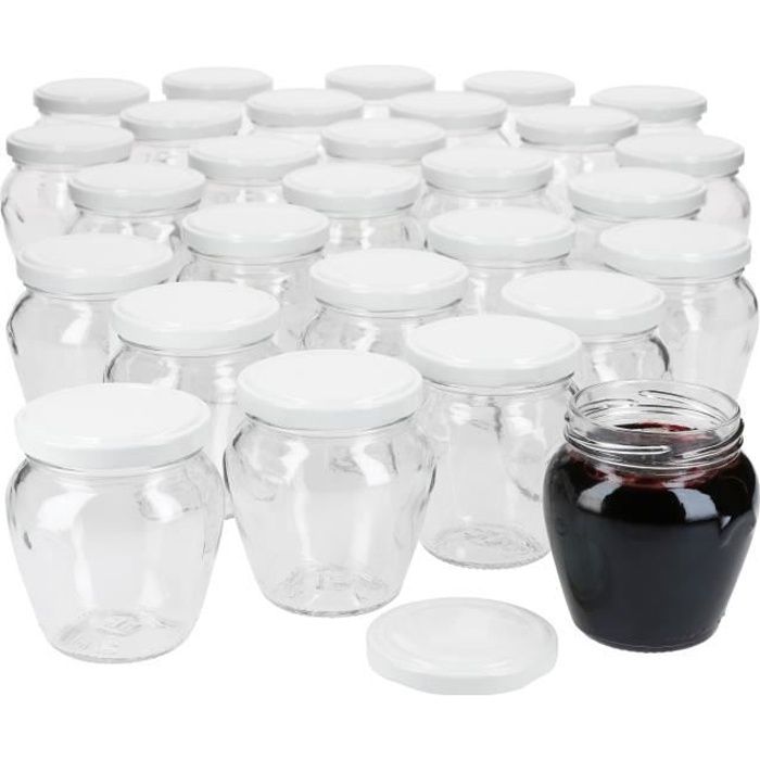 Lot de 75 pots de confiture 212 ml + couvercle amovible TO 63 blanc I pots de conservation à remplir de miel, confiture & gelée I