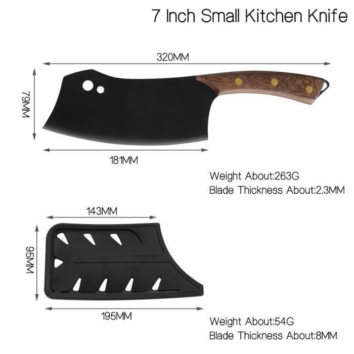 couteau de Chef de cuisine en acier inoxydable, manche noir marron cuisine à hacher couteau de boucher à lame pleine de [04ACF9B]