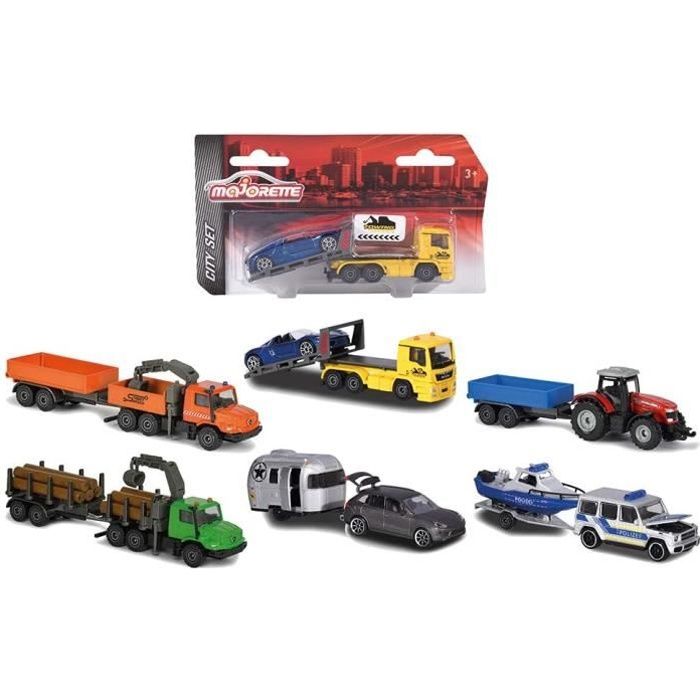 VEHICULE MINIATURE ASSEMBLE ENGIN TERRESTRE MINIATURE ASSEMBLE Majorette Trailer Assortment Voiture Jouet avec Remorque Die-Ca648