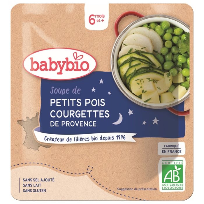 Babybio - Poche Bonne Nuit Soupe Petits pois Courgette - Bio - 190g - Dès 6 mois