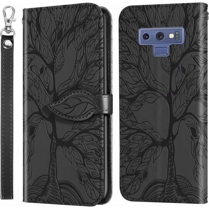 Coque Samsung Galaxy Note 9, [avec Protection d'écran], Coque en Cuir Haut de Gamme avec Fonction de Support et EmplaceNoir