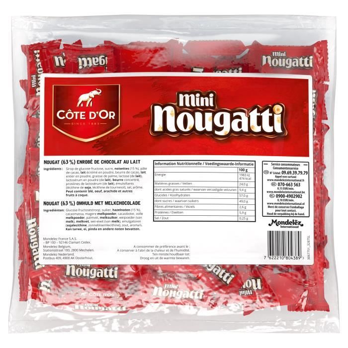 Barre de Nougat au Chocolat au Lait - Côte d'Or - Cacao 100% Durable - Paquet de 1 kg