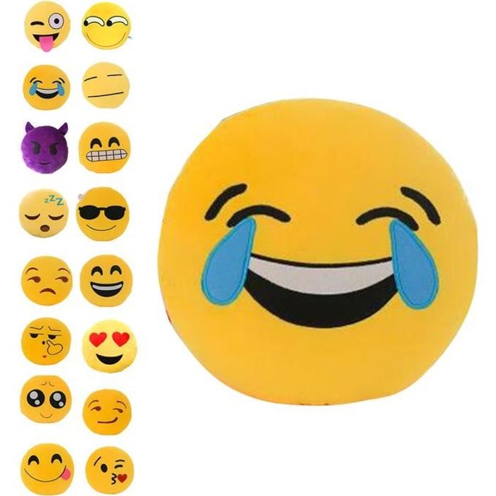ELENXS® Coussin / Oreiller/ Pillow/ Peluche Emoji Adorable Rond en PP Coton Meurt de Rire