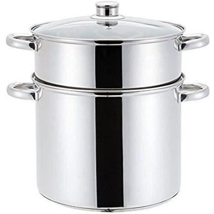 Couscoussier Cuit Vapeur Faitout 3 en 1- INOX-Tous Feux Dont Induction 12 Litre 24 cm
