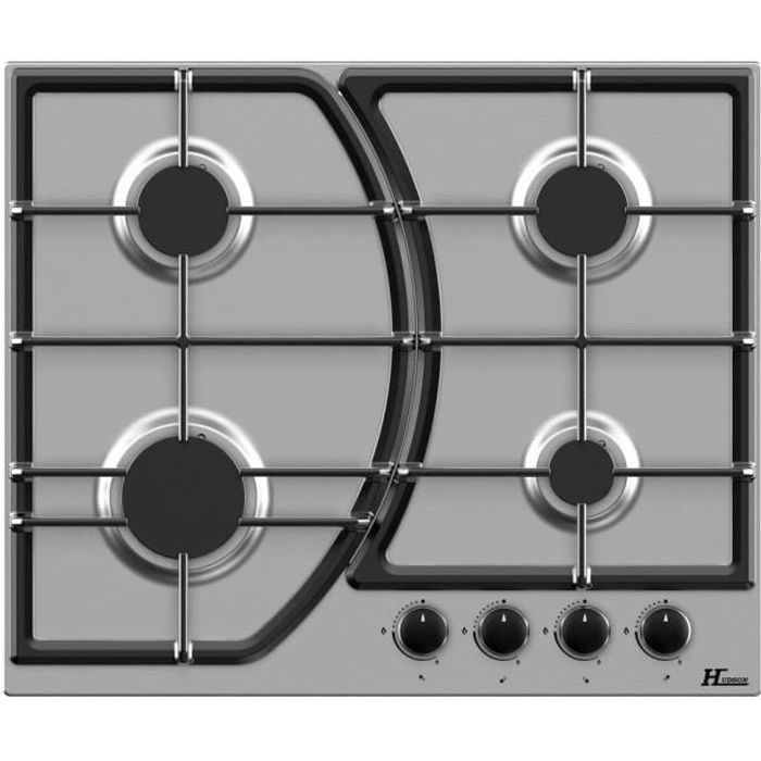 HTGBF4I - Table de cuisson 4 Foyers Gaz Encastrée 60 cm – Inox – L 58xl 51xH 5cm – Allumage automatique – Sécurité Thermocouple – Po