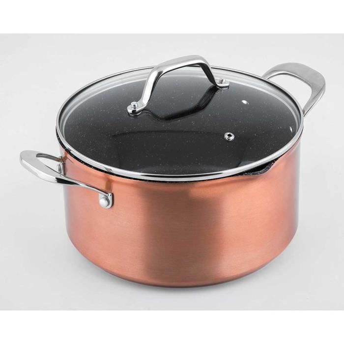 Faitout couleur cuivre anti-adhésif effet pierre tous feux 28 cm - Laguiole Qualité Pro Cuivre