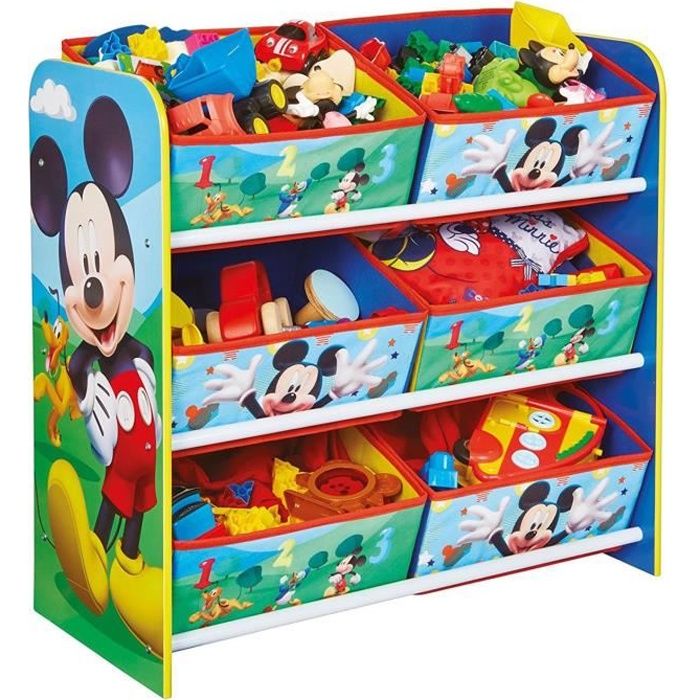 Meuble de rangement enfant avec 6 bacs motif disney mickey - Dim : H60 x L63,5 x P30 cm