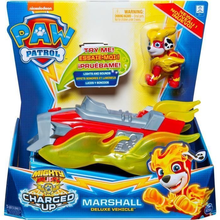 Paw Patrol Véhicule + Figurine Mighty Pups Charged Up - La Pat' Patrouille - Marshall