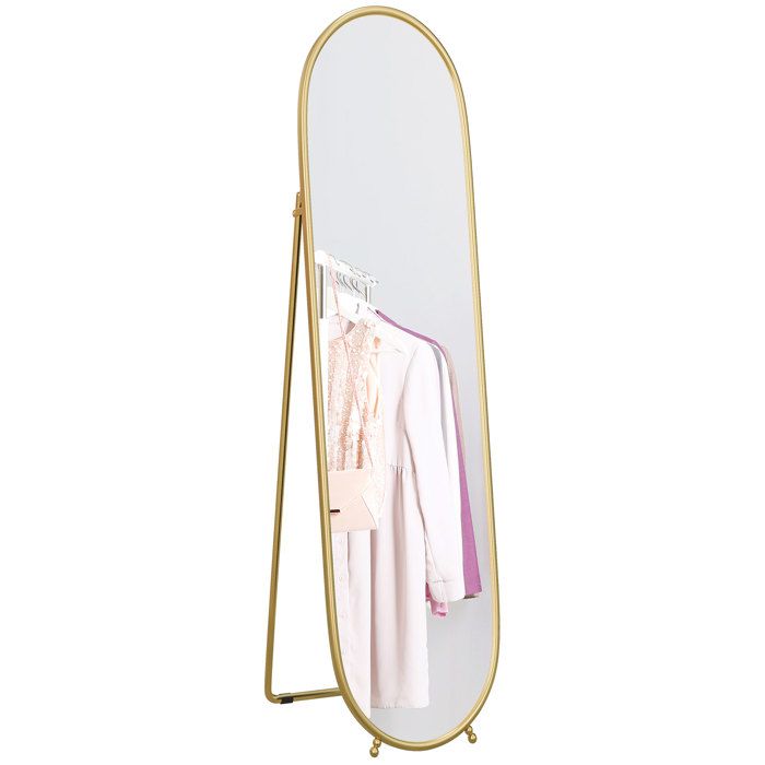 Grand miroir sur pied HOMCOM miroir ovale cadre en métal doré avec support pour entrée chambre dressing 40 x 160 cm