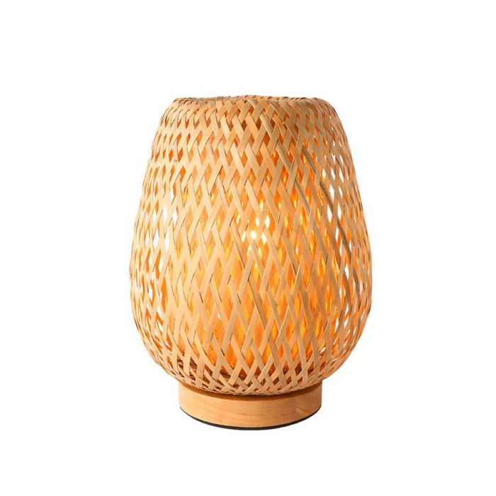 WOTTES Bambou Tressé Lampe De Chevet 1PCS BohèMe Lampe De Bureau Base En Bois Faite à La Main Créative Lampe de table 18*25CM