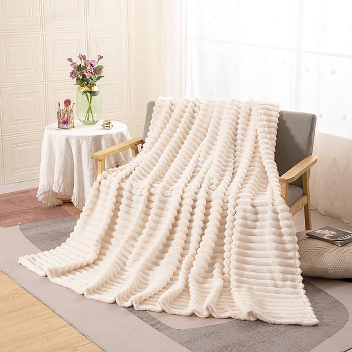 Jeté de canapé - Plaid - Microfibre polyester - 150 x 200 cm - Beige