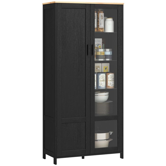 Buffet de cuisine HOMCOM armoire de cuisine meuble vitrine avec étagères réglables et 9 compartiments 76 x 36 x 160 cm noir