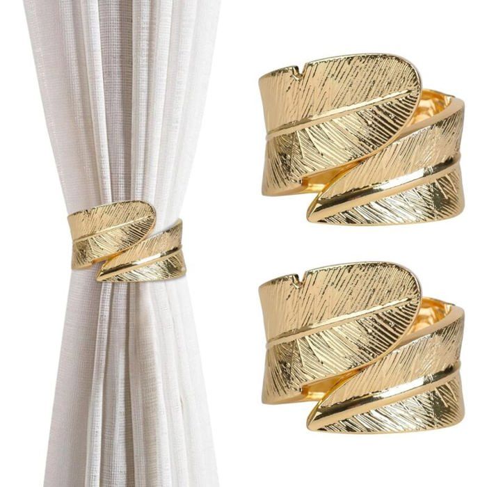 2 Embrasses De Rideaux En Métal Forme U – Style Rétro – Pour Rideaux Fixés Ou Suspendus – Doré